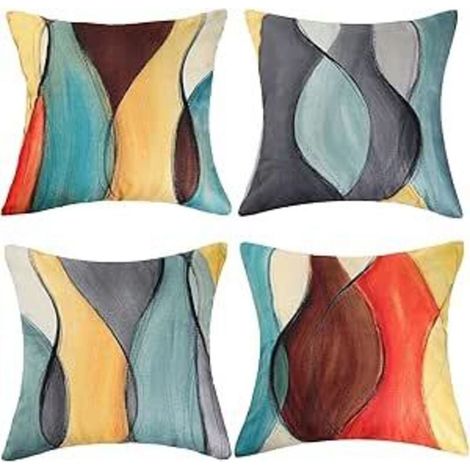 Coton Lin Housses de Coussin 45x45 Coloré Art Abstrait Housses de Coussin Coussins Décoratifs pour Canapé Salon Chambre Maison Coussins Déco Lot de 4 (1/4)