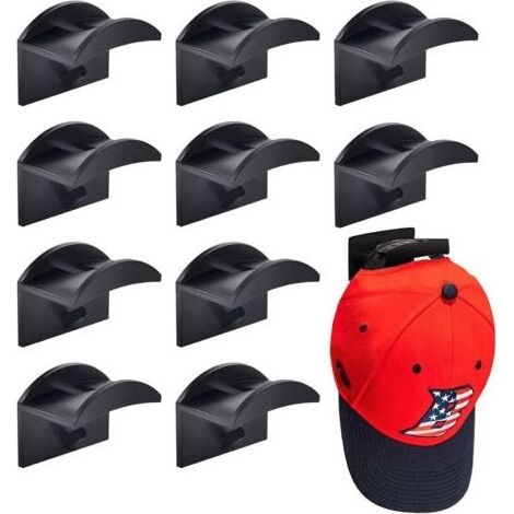 10 Pièces Crochets de Chapeaux Support mural pour chapeau et perruque casque de baseball adhésif sans perforation double hook Porte-Chapeaux Organisateur pour la maison, l'entrée (le noir) (1/5)