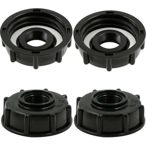 Adaptateur de Réservoir IBC Connecteur - Baril Raccord Tuyau Accessoires Bouchon Conteneur - pour Robinet de Jardin D'adaptateur Cuve Sortie Raccord 3/4 Pouces - 4 Pièces Noir (1/4)