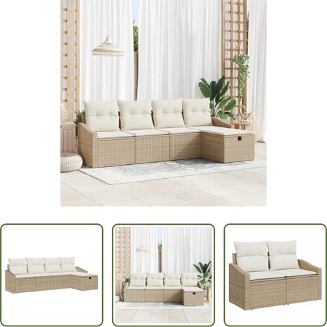 vidaXL Poly-Rattan - Sofa Set mit Kissen mit Speicher 5 pcs Beige Poly-Rattan (1/5)