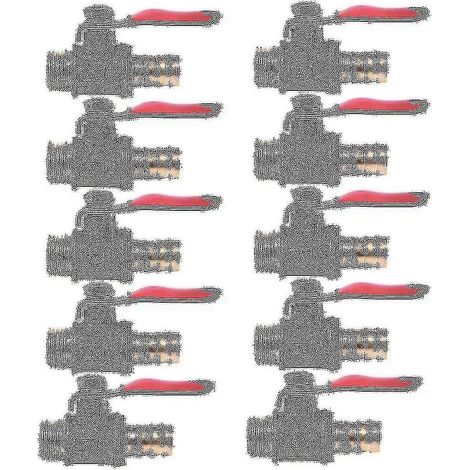 Lot de 10 vannes à bille en laiton à passage intégral, filetage mâle 10 mm x 1/4 pouce, avec poignée à levier et embout cannelé.