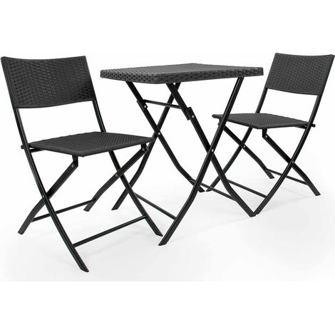 Salon de jardin en résine tressée 2 places anthracite – Table 58x58cm – Chaises pliables en acier traité – Pour balcon et petit jardin – Jardideco (1/5)