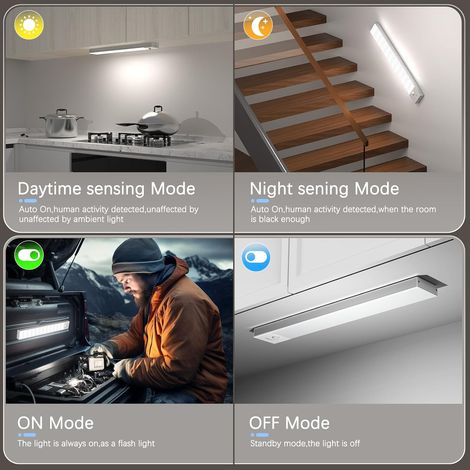 OUILA Lampe d'Armoire 36 LEDs, Rechargeable USB Sans Fil LED Lampe de Placard à Détecteur de Mouvement, Éclairage à LED étude de Cuisine Veilleuse Escalier Couloir (2 Pack) (1/4)