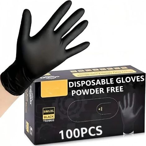 Gants jetables noirs en nitrile, sans poudre ni latex, boîte de 100 pièces, multi‑usages pour industrie, restauration, bricolage