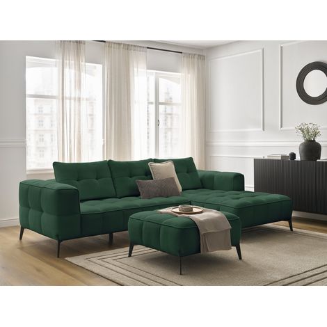 BOBOCHIC - Canapé d'angle fixe ANIS tissu texturé avec pouf Angle droit Vert (1/5)