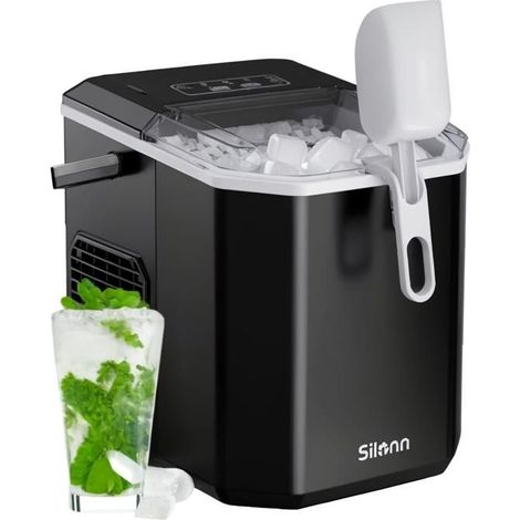 9 Würfel in 6 Minuten, 12 KG pro Tag, 1.2L Machine à glaçons portable Silonn (Noir) : Fabrication rapide, autonettoyante, silencieuse – Parfaite pour fêtes et quotidien à la maison (1/4)