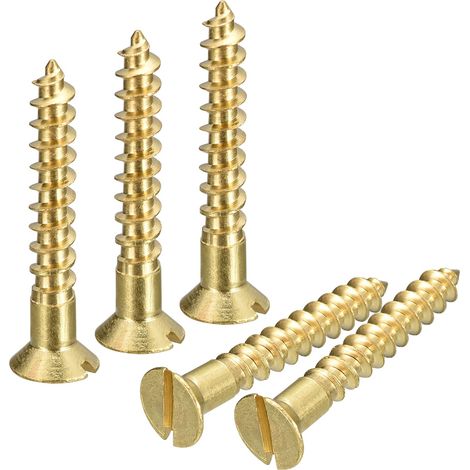 10Pcs Vis à Bois à Tête Plate à Fente en Laiton M4.5x35mm (1/5)