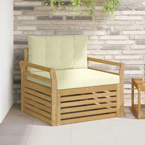 Canapé de Jardin 1 Place en Bois d'Acacia Massif Blanc avec Coussin Crème Modulable - PANGIVO (1/5)