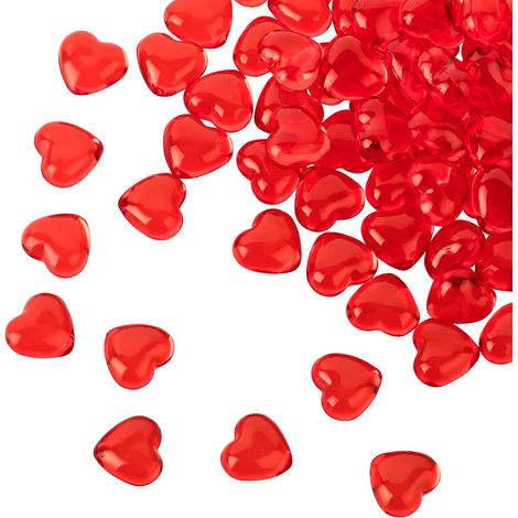 Lot de 100 cœurs rouges en acrylique de 12 mm de diamètre - pierres décoratives de table pour mariage et fiançailles