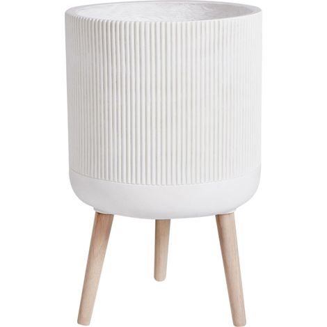 Fioriera alta da interno per esterni Beige Chiaro Gessato Rotondo MgO 35x35x57 cm Maclura