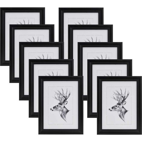 WOLTU 10x Cadre Photo, 10x15cm, Cadre en Bois et Verre, Noir (1/4)
