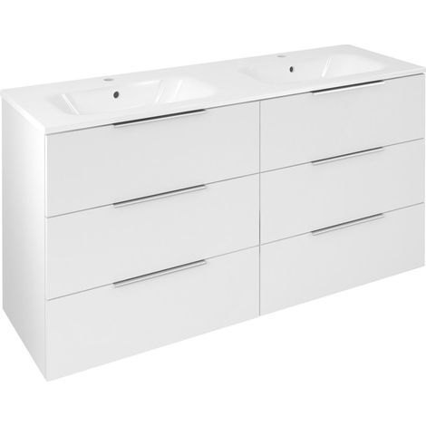 Meuble vasque CIRASA 139,6x75x46cm, 3x tiroir, blanc brillant (1/2)