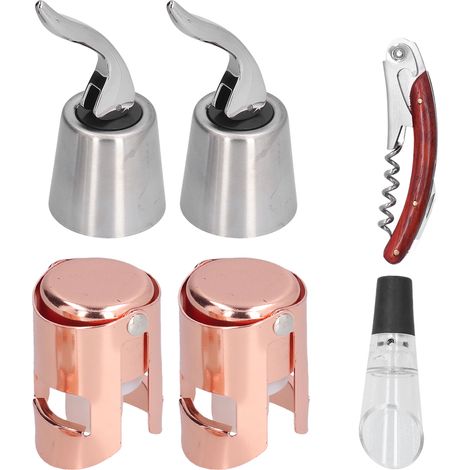 Kit de 6 outils pour le vin : bouchon de champagne, bouchon de liège pour la conservation du vin et ouvre-bouteille pour la cuisine. (1/5)