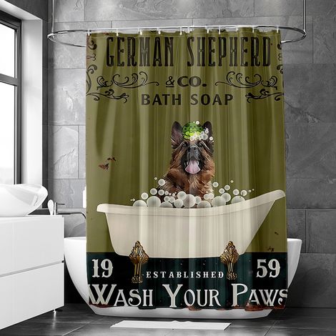 Rideau de douche motif chien et chat rétro décoratif, tissu salle de bain imperméable, 90x180 cm (1/5)