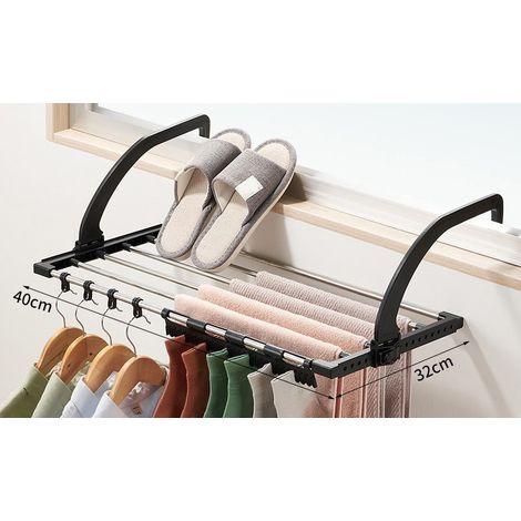 Séchoir à linge balcon Inox Pliable 40x32cm Antirouille Charge 13kg Avec Pinces Chaussettes et Crochets Anti-vent pour Fenêtre