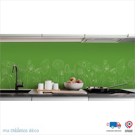 Crédence : Fleurs et dessin 3 - Couleur Vert jaune - Alu composite - 60 - 120 (1/3)