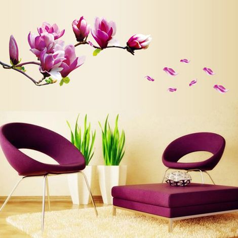 Preciosas pegatinas de pared de vinilo removibles con imágenes de flores de mangnolia. (1/5)