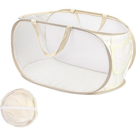 Cesto portabiancheria pieghevole in rete con manici, cesto portabiancheria portatile per riporre oggetti in camera da letto, in bagno e durante i viaggi. (1/5)
