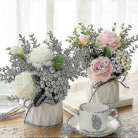 Fleurs artificielles avec petit vase en céramique, composition de roses en soie-AquaForge (1/2)