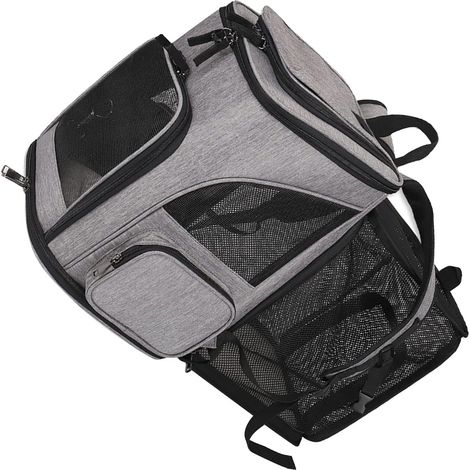 Sac à dos de transport extensible pour chiens et chats, respirant et pliable, pour animaux de petite et moyenne taille jusqu'à 8 kg (gris). (1/5)