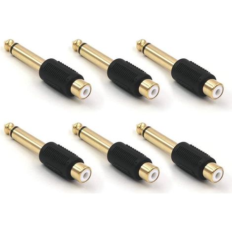 Lot de 6 adaptateurs audio mono mâle 6,35 mm vers RCA femelle (1/5)