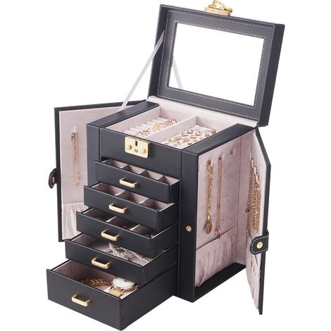 Faux Leather Large Jewellery Storage Box with Mirror (1/3)
