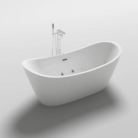 Home Deluxe – Baignoire balnéo îlot 180 x 90 x 72 cm – 12 hydrojets – Acrylique blanc – Cadre renforcé – Ergonomique avec fonction chromothérapie