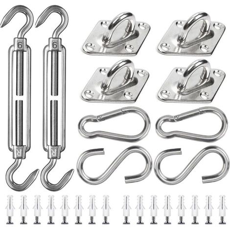 Ecleanfy - M6 Kit de Fixation pour Voile D\'ombrage 42 Pièces de Matériel en Acier Inoxydable pour Installation de Voile d\'ombrage Rectangulaire et Triangulaire (1/5)
