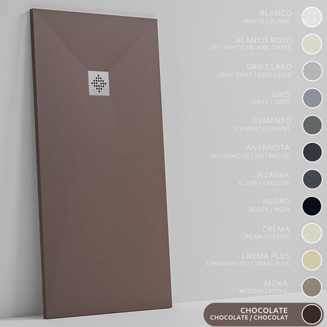 SOULBATH Receveur de Douche -Résine -Gel Coat -Texture Lisse/Pierre -Antidérapant -Couleur Chocolat - 120x100- Extra plat 3cm. Bonde de Vidage incluse - Standard (1/5)