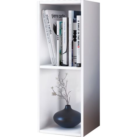 VCM Madera CD DVD Estante  Almacenamiento  Dimensiones AL. 72 x AN. 34 x T. 30 cm  Estante de decoración  Librería - Mendas 2 compartimentos (blanco)