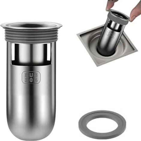 Bonde de sol de salle de bain en acier inoxydable 304 avec joint d'étanchéité, siphon mini en forme de bouteille, profondeur de 8,4 cm (3,3 pouces).