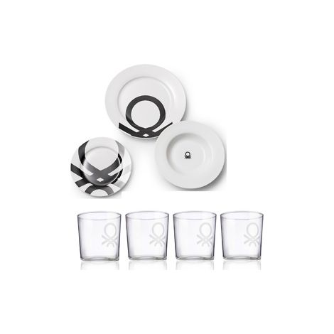 Vajilla 18 pcs y 4 vasos de agua de cristal