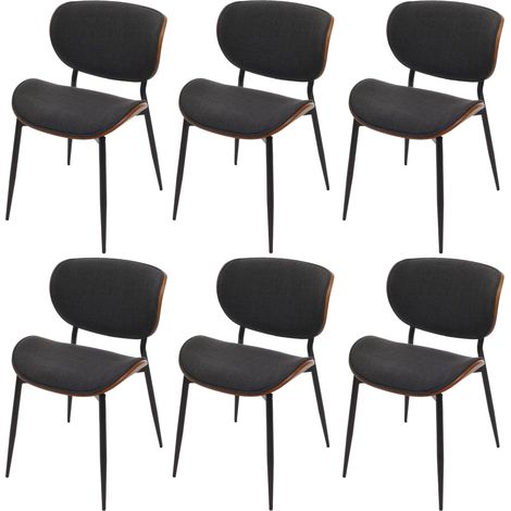 Set di 6 sedie da pranzo HHG-236, tessuto bentwood (370g/m²) certificato Oeko-Tex MVG, color noce, grigio scuro
