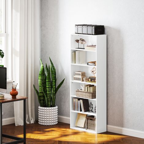 Libreria a 6 ripiani con ripiani regolabili per soggiorno, camera da letto, ufficio, 60x24x158,5 cm, bianca