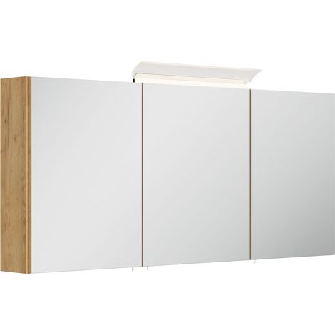 Spiegelschrank 140cm inkl. Design LED-Lampe und Glasböden eiche gold