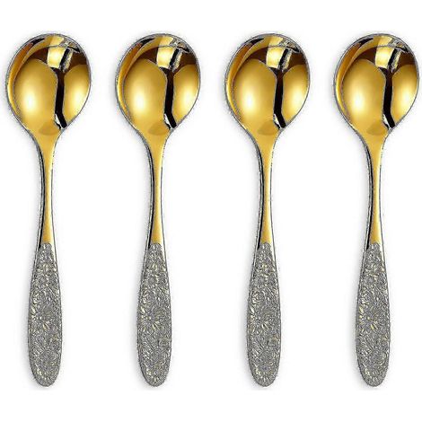 Cuillères à soupe tournesol, lot de 4, acier inoxydable 18/10, cuillères à bouillon Gold Visions, finition polie miroir PRV (1/4)