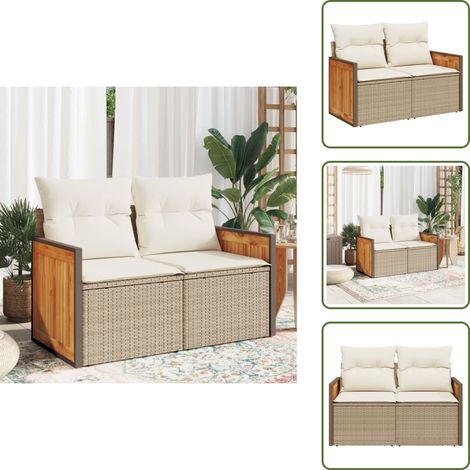 Canapé de jardin avec coussins 2 places beige résine tressée - Canapé De Jardin - Salon De Jardin - Meuble De Jardin - Résine Tressée - Fauteuil De Jardin (1/5)