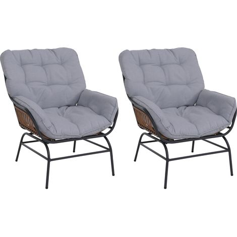 [NEUWERTIG] 2er-Set Gartenstuhl HHG-736, Gartensessel Loungesessel, Stoff 220g/m² Poly-Rattan Metall dunkelgrau, Polster hellgrau