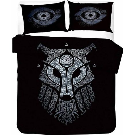 Parure de lit viking 3D - 135 x 200 cm - 2 pièces - Avec fermeture éclair - Douce et agréable - En microfibre - Avec housse de couette de 80 x 80 cm (1/5)