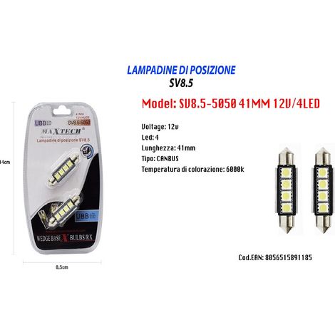 TRADE SHOP - Lampadine Di Posizione Lampadine Ultra Luminose Maxtech Sv8.5-5050 12v 4led 41mm -