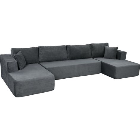 Agencement Modulable et Couchage Canapé en U 4 Places 369x152x78cm avec 2 Méridiennes pour Salon Gris (1/5)