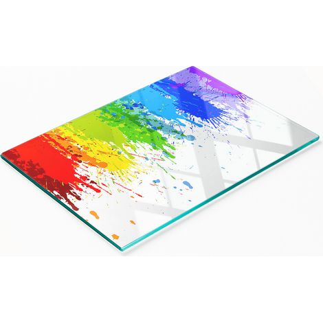 Multifunktionales dekoratives Glas-Küchenbrett mit Regenbogenpunkten, 80 x 52 cm (1/5)