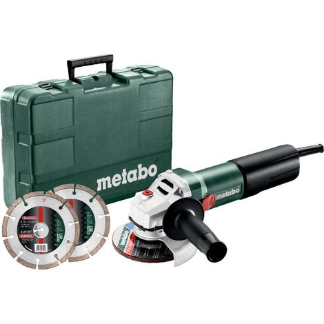 Amoladora angular 125 mm Metabo, eléctrica profesional, ideal para corte y desbaste, 1100 W de potencia, incluye maletín y 2 discos de diamante, color verde
