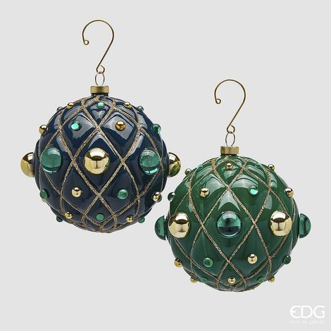 EDG Enzo De GasperiAddobbo Palla di Natale Decoperle Ass. D 13 Cm Vetro Green Gold 1 Pz
