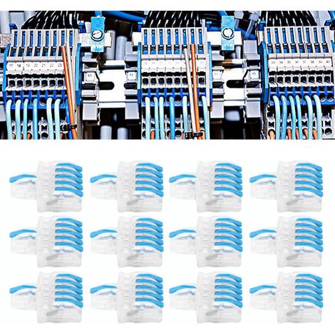 20 blocs de jonction rapide transparents de type T, connecteur répartiteur à bouton-poussoir, connecteur parallèle, une entrée et cinq sorties, bleu transparent SPL-F15. (1/5)