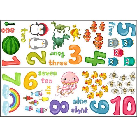 Stickers muraux décoratifs et éducatifs en forme de chiffres (1/5)