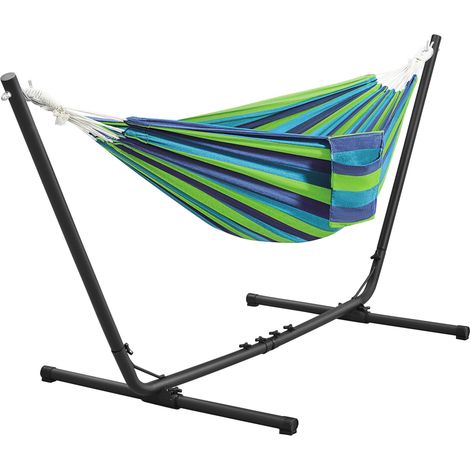 Yaheetech Amaca da Esterno con Supporto Regolabile Carica 200 kg con Borsa di Trasporto in Ferro Poliestere e Oxford per Spiaggia/Pisolini/Campagna/Campeggio/Picnic/Gita Strisce Blu-Verde