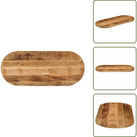 The Living Store Dessus de table 120x50x3,8cm ovale bois massif de manguier brut - Dessus De Table - Plateau De Table - Table Ronde - Table Ovale - Bois Massif