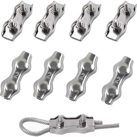 CCYKXA M2 Stahlkabelklemme, 304 Edelstahl Kabelklemme Duplex Clip Seilklemme Kabelklemme Für Baustellen und Schiffe Wäscheleine Markise Für Ø 2mm Stahlkabel 8St (1/4)