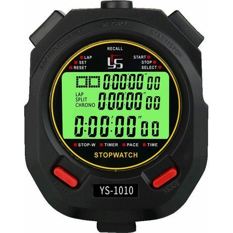Stopwatch with mute function and light, electronic luminous professional training stopwatch for sports (10 memories), 756221mm (1/5)